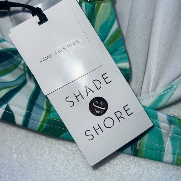 Shade & Shore Tropical Green and White Bikini Top Womens Size 32B NWT - Picture 4 of 6
